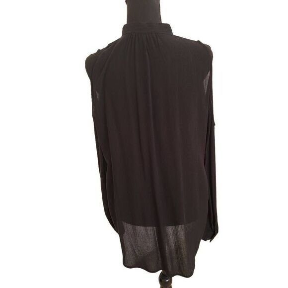 Anthropologie Ro & De Women's Half-Placket Cold Shoulder Blouse Black Medium - Picture 4 of 13